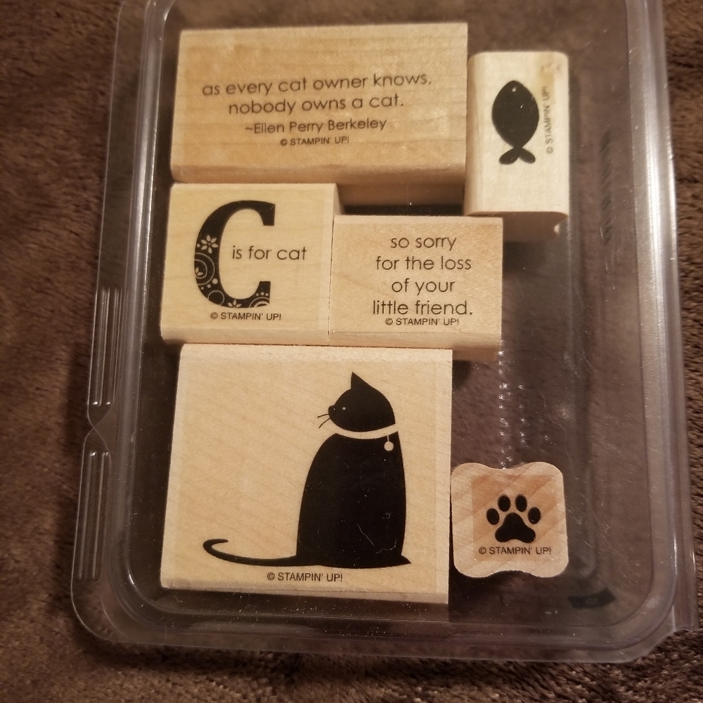 Stampin Up C is for Cat stamp set, wooden mounted, used